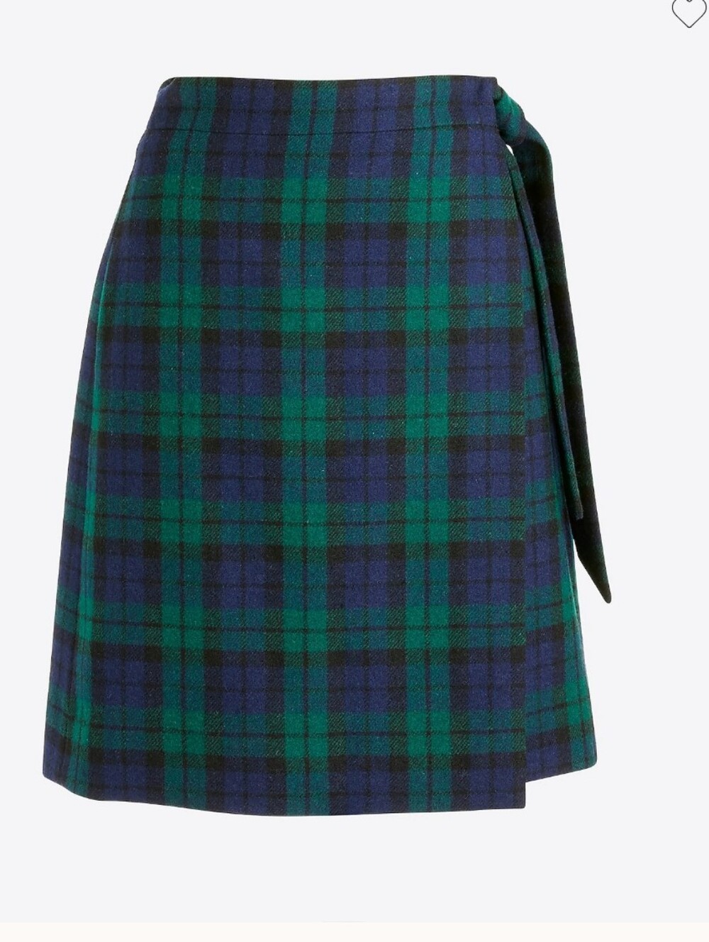 J.Crew Plaid Wool Blend Wrap Mini Skirt Green Navy Tartan Size 4 F7873
